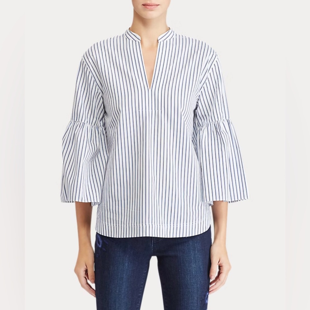 Ralph Lauren Striped Cotton Bell Sleeved Women's Top